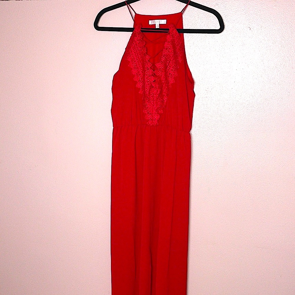 WAYF Red Maxi Chiffon Dress